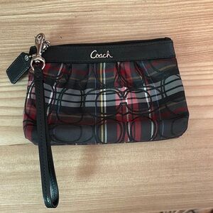 Coach Black and Red Plaid Wristlet